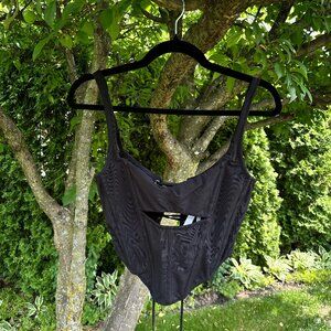 Black Mesh Lace-Up Corset Bustier Top – Edgy Cropped Style